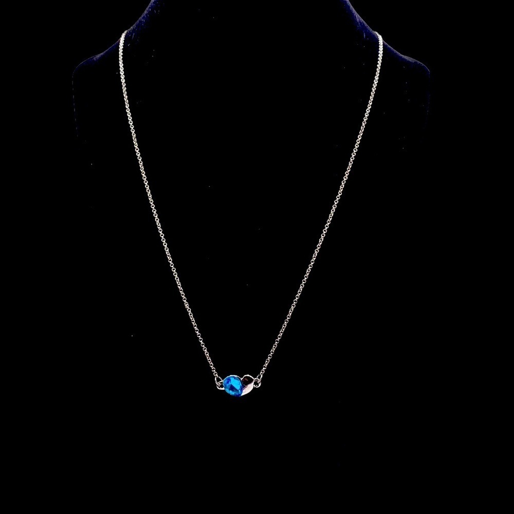 𝅺BLUE Crystal Heart White Gold Plated Necklace